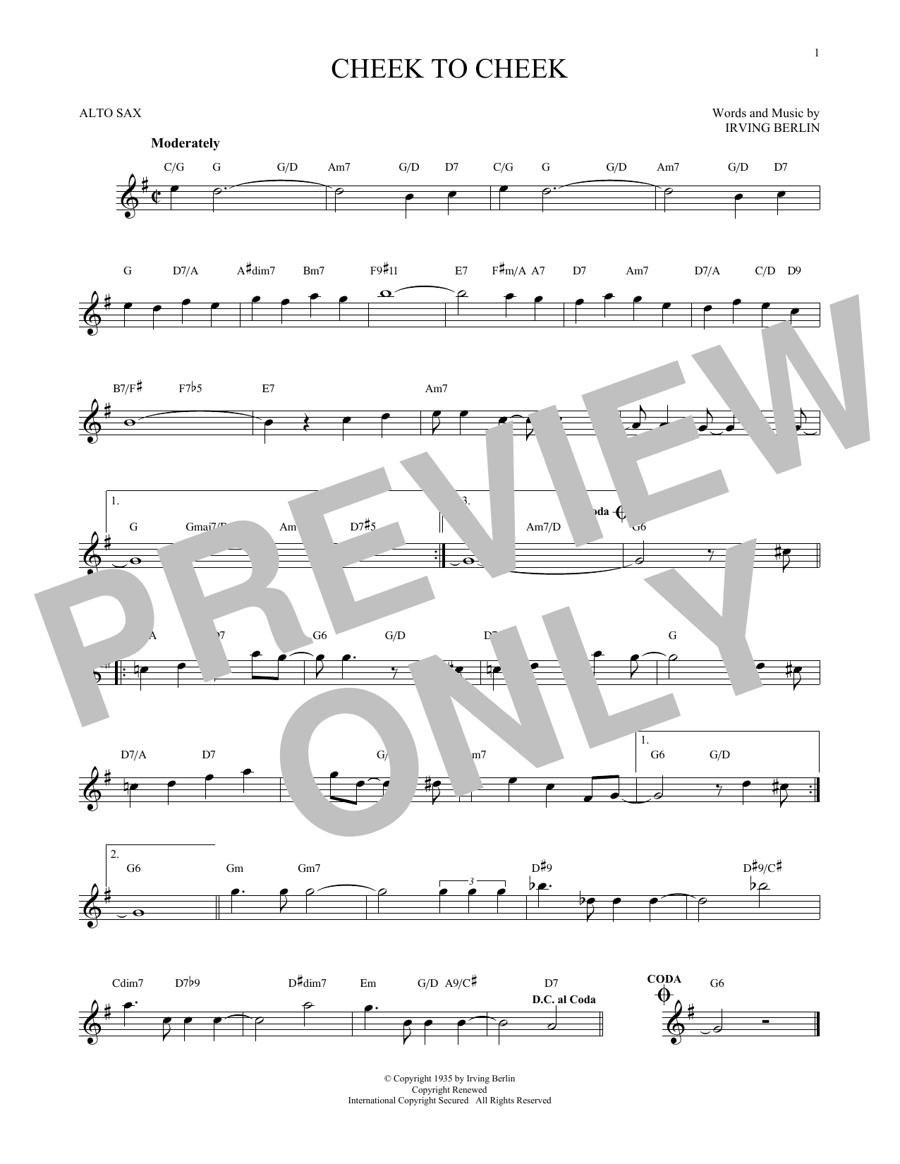 Irving Berlin Cheek To Cheek Sheet Music Notes Chords Download