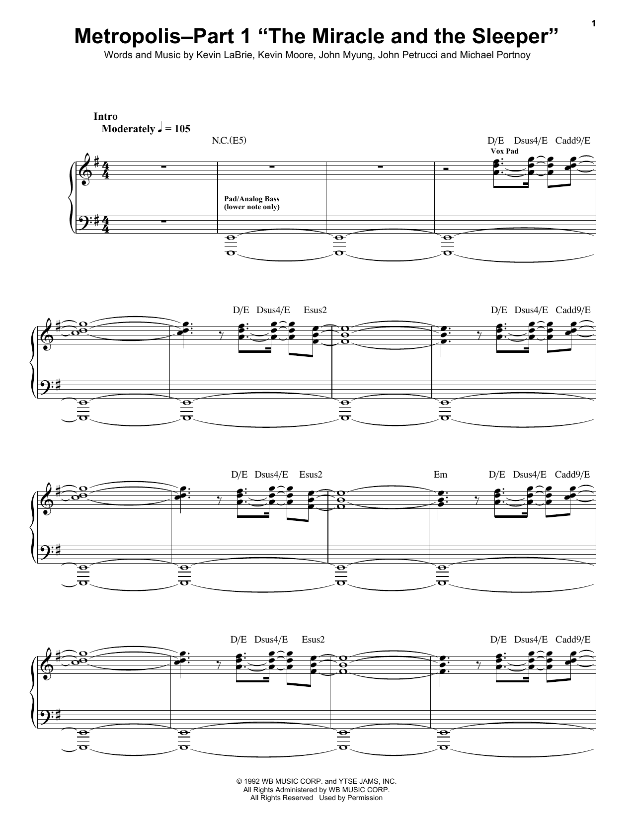 Dream Theater Metropolis Part 1 The Miracle And The Sleeper Sheet Music Notes Chords Download Pop Notes Piano Vocal Pdf Print