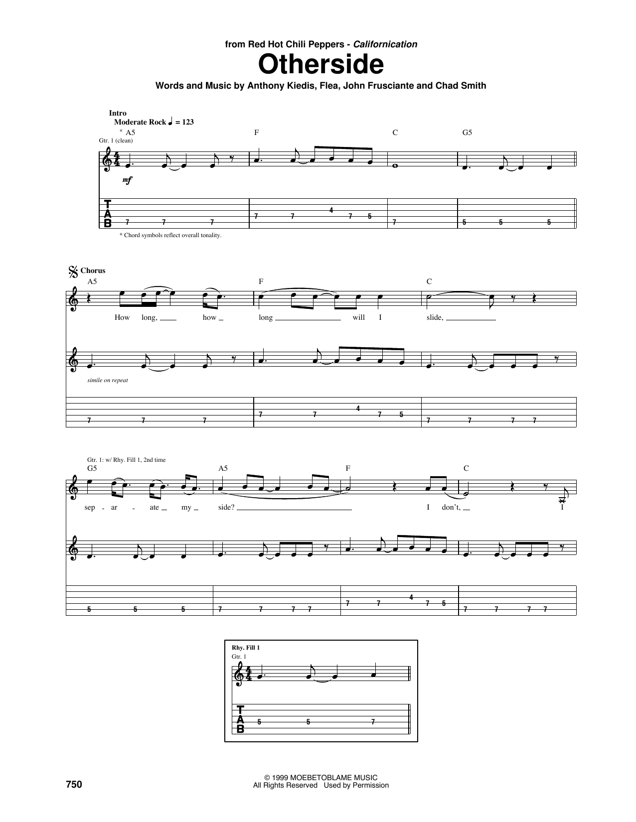 Preview Red Hot Chili Peppers Otherside Soul sheet music, notes and chords ...