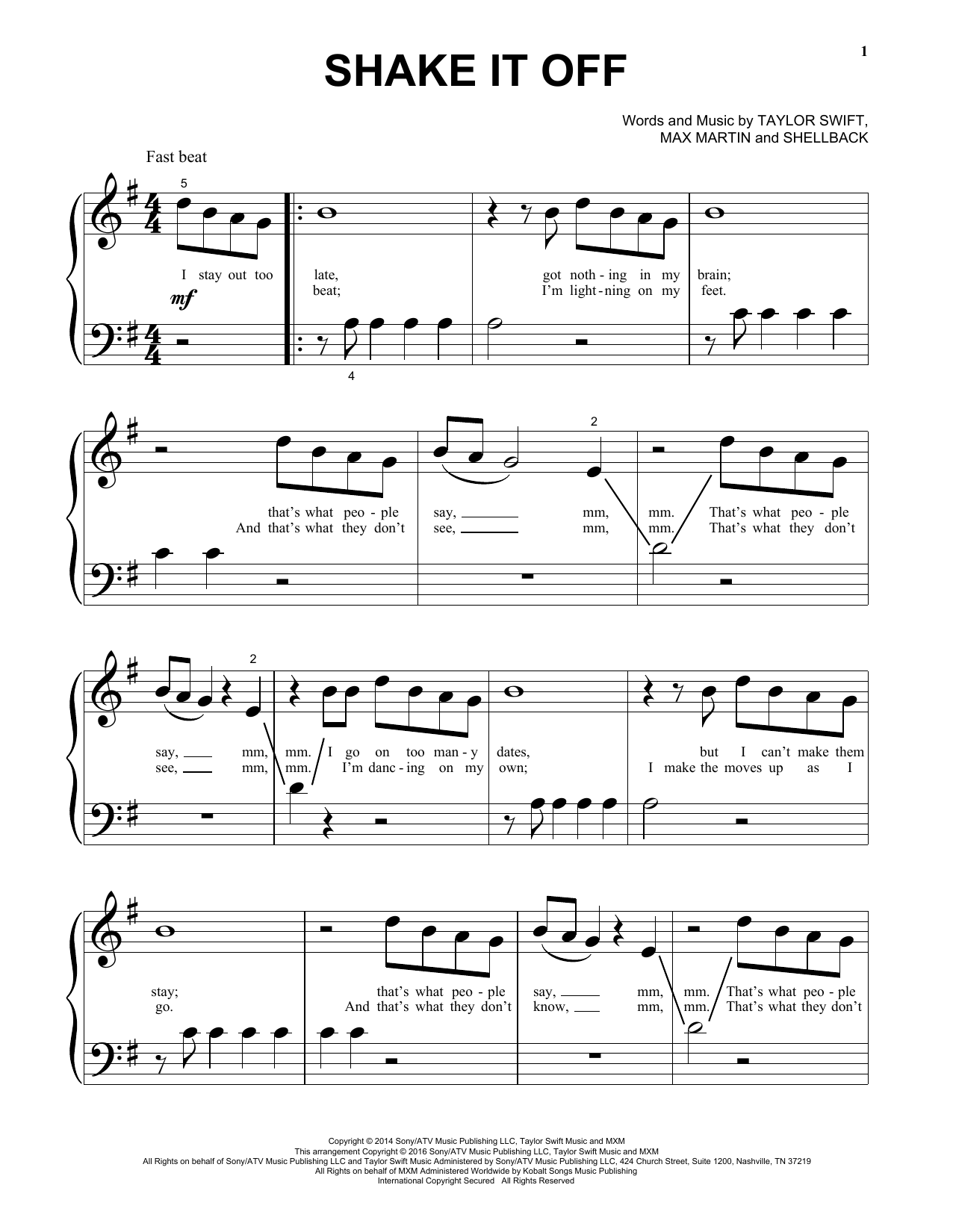 Taylor Swift Shake It Off Sheet Music Notes Chords Download Pop