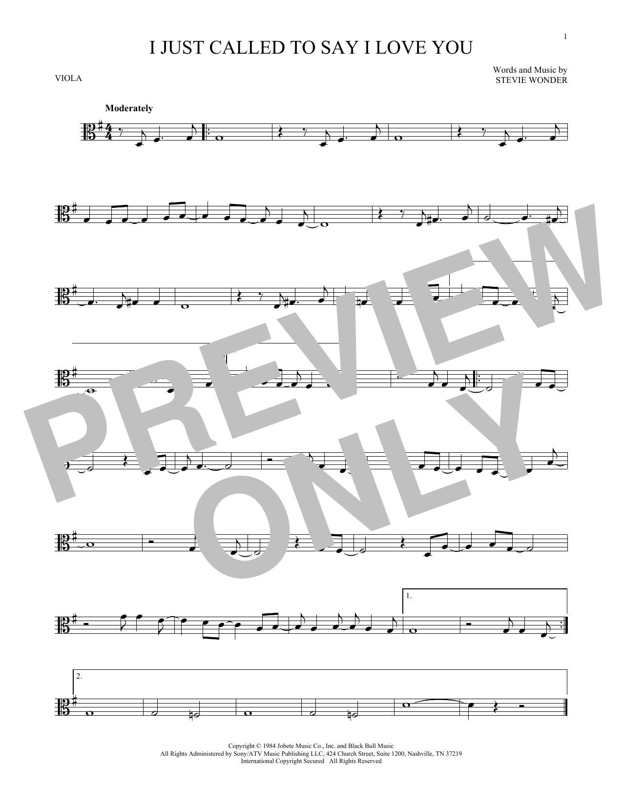 Stevie Wonder I Just Called To Say I Love You Sheet Music Notes Chords Download Ballad Notes Viola Pdf Print