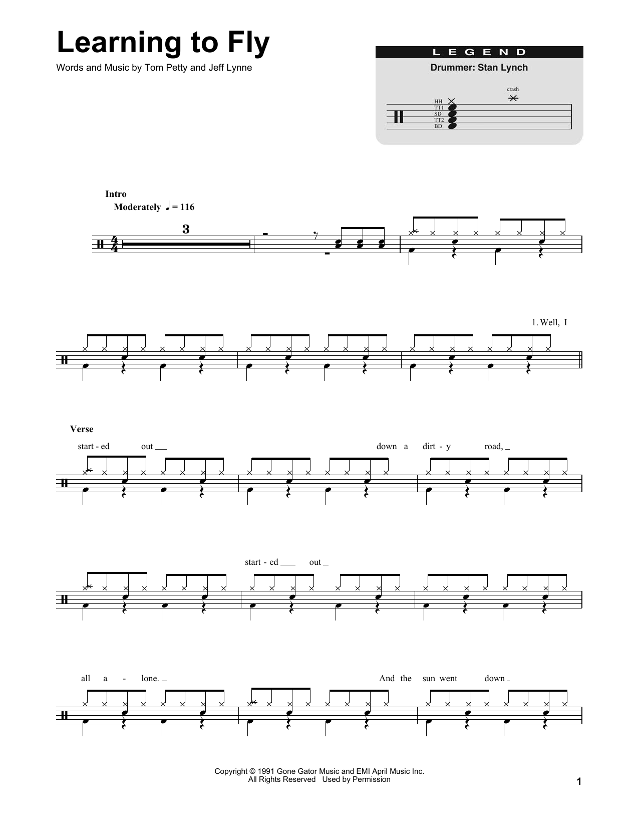 Tom Petty Learning To Fly Sheet Music Notes, Chords | Download.
