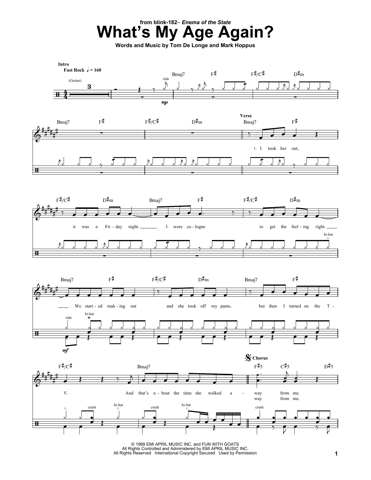 Blink 182, What's My Age Again?, sheet music, piano notes, score, chor...