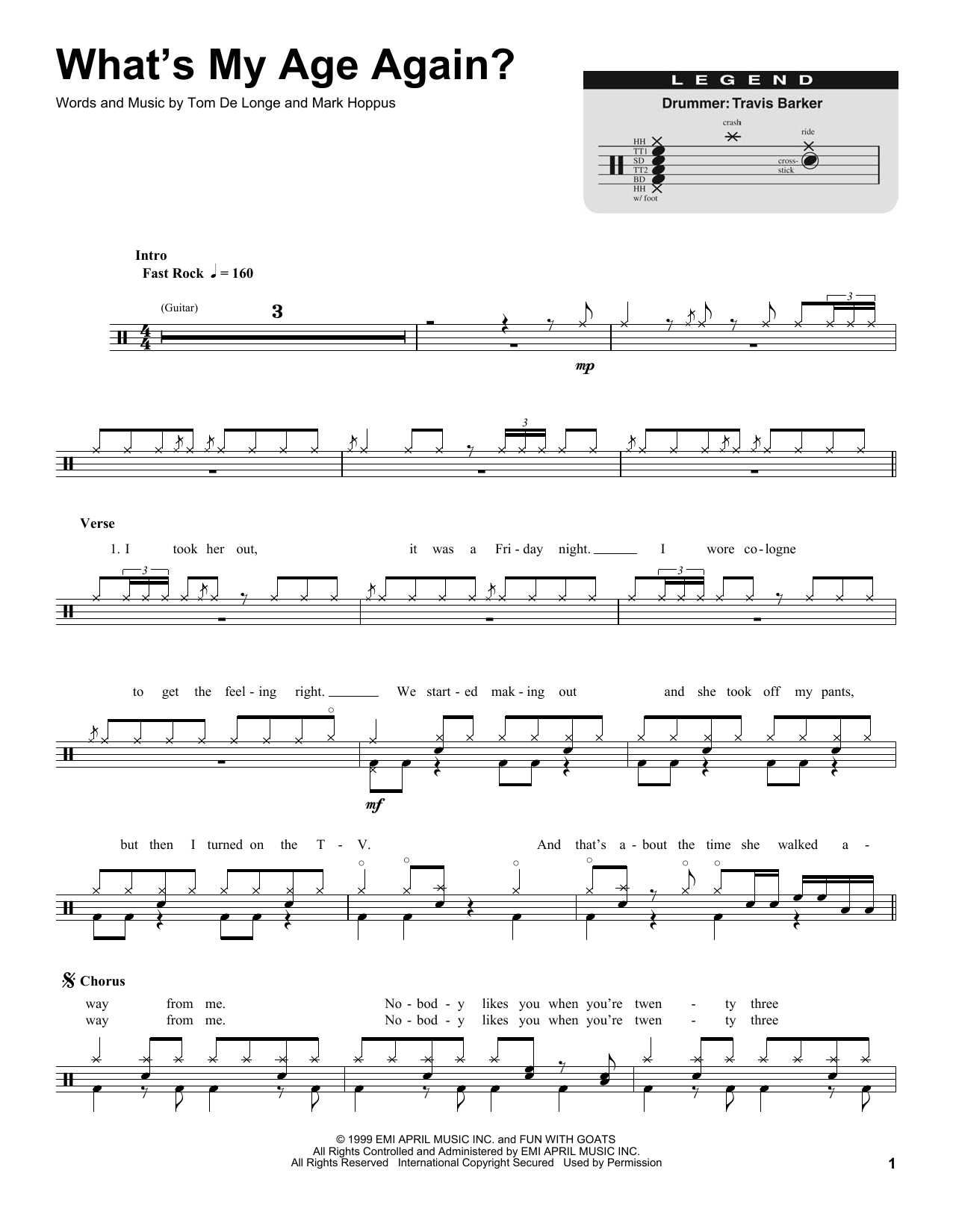 Blink 182, What's My Age Again?, sheet music, piano notes, score, chor...