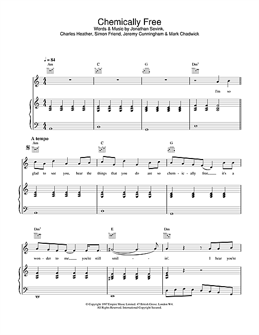 Preview The Levellers Chemically Free Rock sheet music, notes and chords for Piano, Vocal & Guitar, SKU: 17592 sheet music, piano notes, chords, guitar tabs, score, transpose, transcribe, how to play, guide, download, learn, tutorial, progression, song, artist, awards, billboard, mtv, vh1, tour, single, album, release