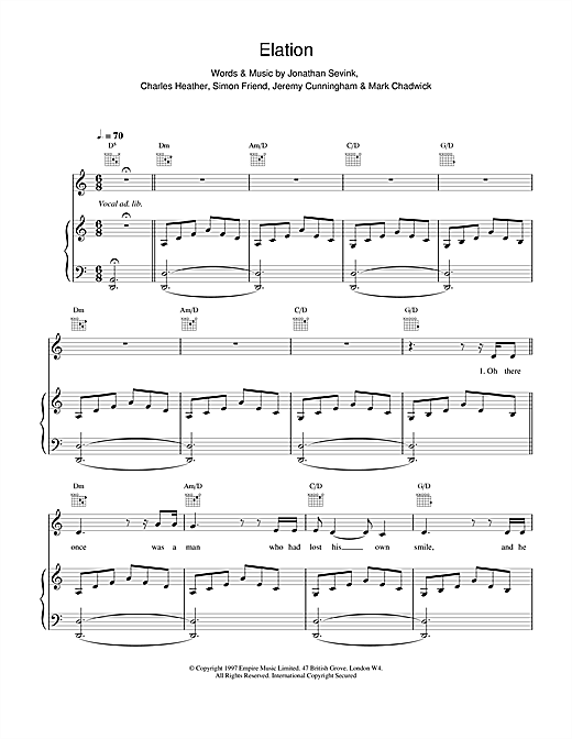 Preview The Levellers Elation Rock sheet music, notes and chords for Piano, Vocal & Guitar, SKU: 17594 sheet music, piano notes, chords, guitar tabs, score, transpose, transcribe, how to play, guide, download, learn, tutorial, progression, song, artist, awards, billboard, mtv, vh1, tour, single, album, release