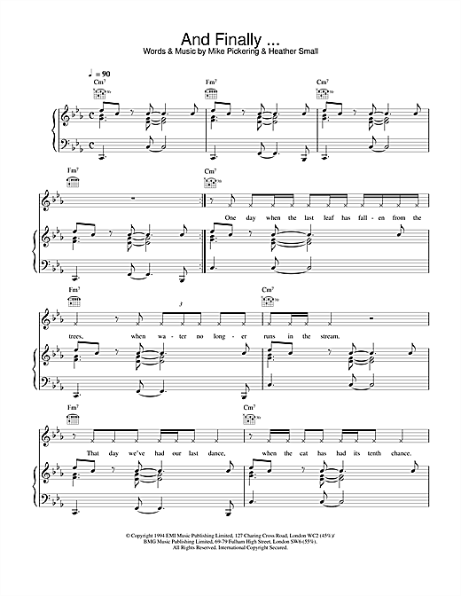 Preview M People And Finally Soul sheet music, notes and chords for Piano, Vocal & Guitar (Right-Hand Melody), SKU: 17600 sheet music, piano notes, chords, guitar tabs, score, transpose, transcribe, how to play, guide, download, learn, tutorial, progression, song, artist, awards, billboard, mtv, vh1, tour, single, album, release