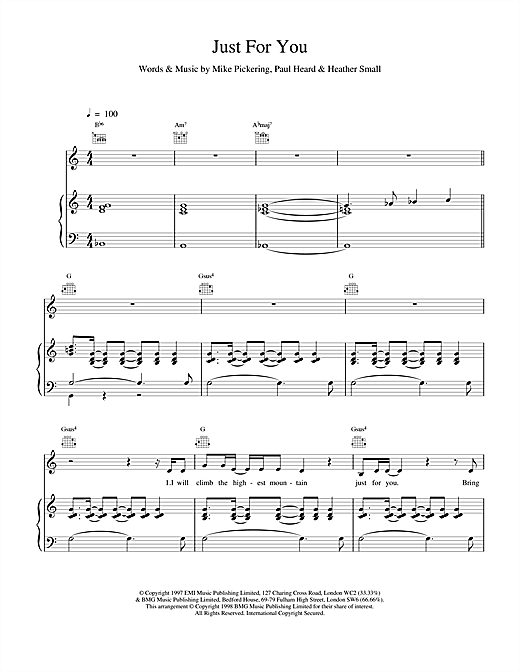 Preview M People Just For You Soul sheet music, notes and chords for Piano, Vocal & Guitar, SKU: 17607 sheet music, piano notes, chords, guitar tabs, score, transpose, transcribe, how to play, guide, download, learn, tutorial, progression, song, artist, awards, billboard, mtv, vh1, tour, single, album, release
