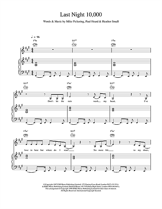 Preview M People Last Night 10,000 Soul sheet music, notes and chords for Piano, Vocal & Guitar, SKU: 17608 sheet music, piano notes, chords, guitar tabs, score, transpose, transcribe, how to play, guide, download, learn, tutorial, progression, song, artist, awards, billboard, mtv, vh1, tour, single, album, release