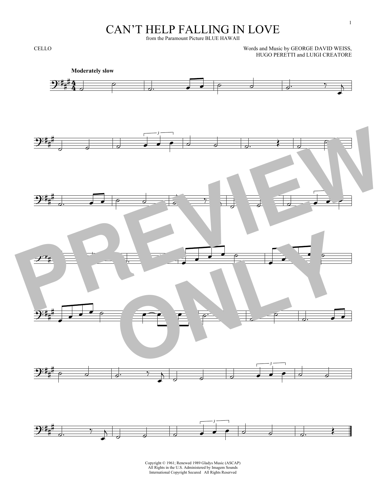 Preview Elvis Presley Can't Help Falling In Love Pop sheet music, notes and chords for Cello, SKU: 176205 sheet music, piano notes, chords, guitar tabs, score, transpose, transcribe, how to play, guide, download, learn, tutorial, progression, song, artist, awards, billboard, mtv, vh1, tour, single, album, release