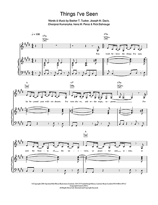 Preview Spooks Things I've Seen R & B sheet music, notes and chords for Piano, Vocal & Guitar, SKU: 17620 sheet music, piano notes, chords, guitar tabs, score, transpose, transcribe, how to play, guide, download, learn, tutorial, progression, song, artist, awards, billboard, mtv, vh1, tour, single, album, release