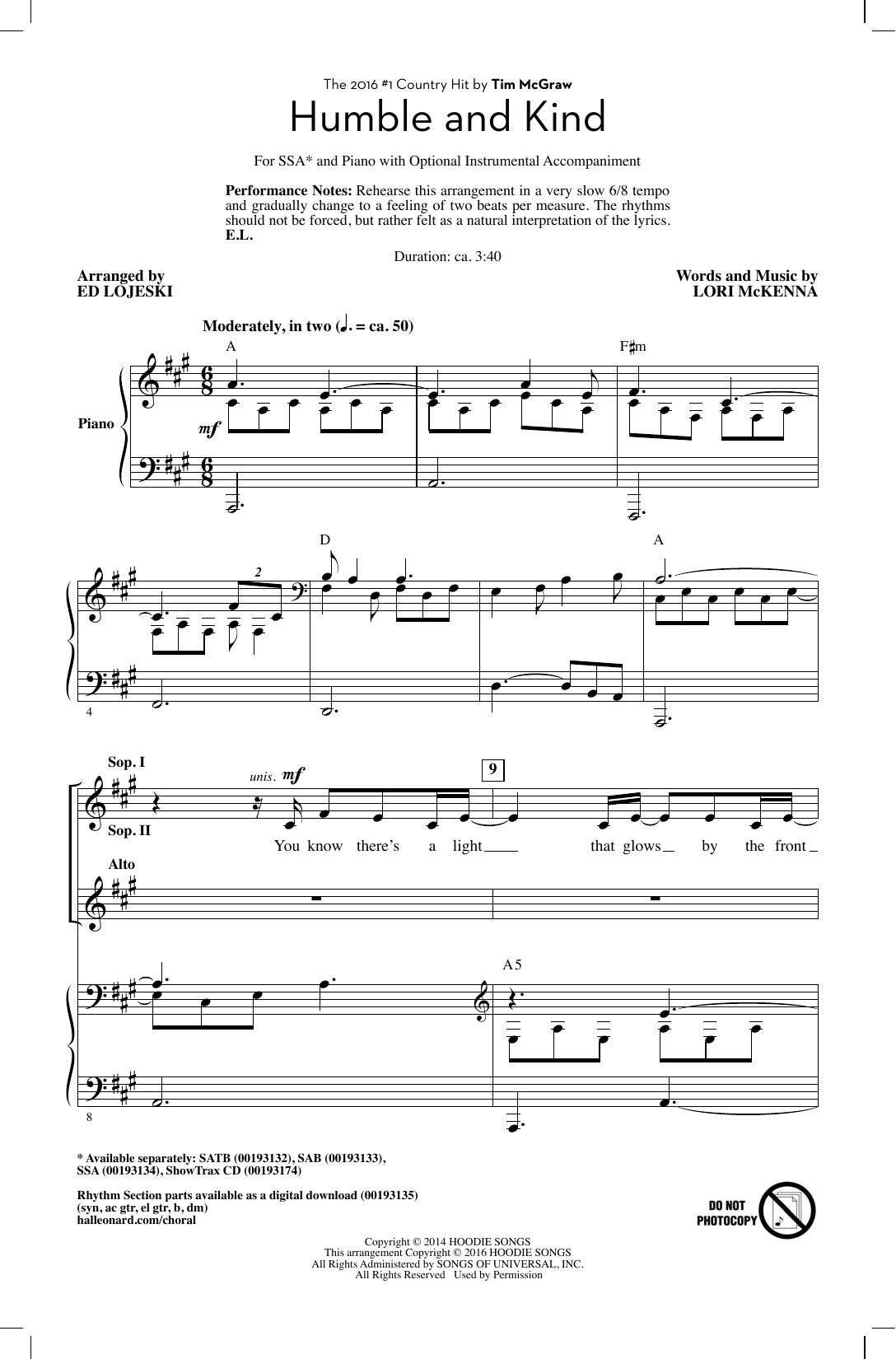 Preview Ed Lojeski Humble And Kind Pop sheet music, notes and chords for SSA, SKU: 176401 sheet music, piano notes, chords, guitar tabs, score, transpose, transcribe, how to play, guide, download, learn, tutorial, progression, song, artist, awards, billboard, mtv, vh1, tour, single, album, release