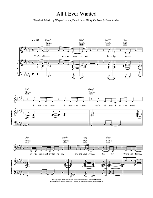 Preview Peter André All I Ever Wanted Pop sheet music, notes and chords for Piano, Vocal & Guitar (Right-Hand Melody), SKU: 17648 sheet music, piano notes, chords, guitar tabs, score, transpose, transcribe, how to play, guide, download, learn, tutorial, progression, song, artist, awards, billboard, mtv, vh1, tour, single, album, release