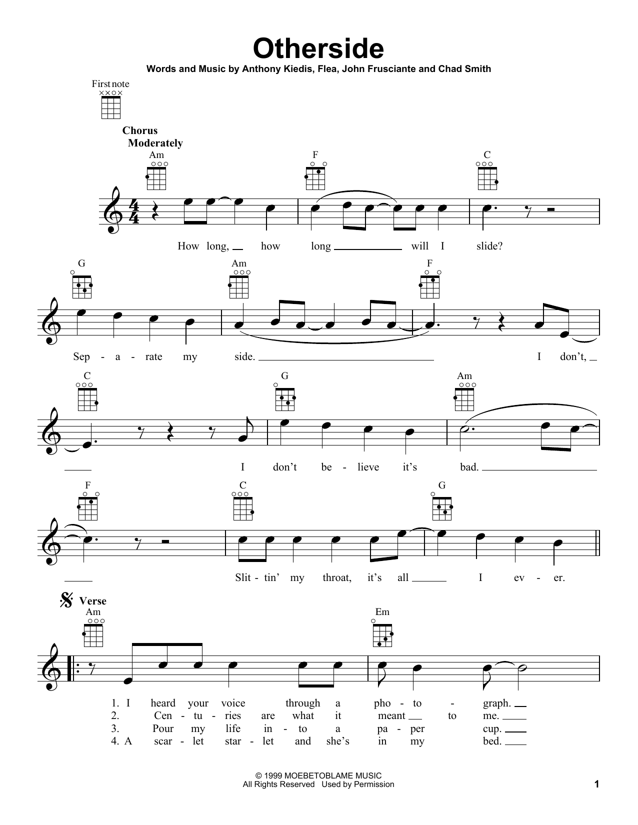 Learn Red Hot Chili Peppers Otherside sheet music notes, chords. 