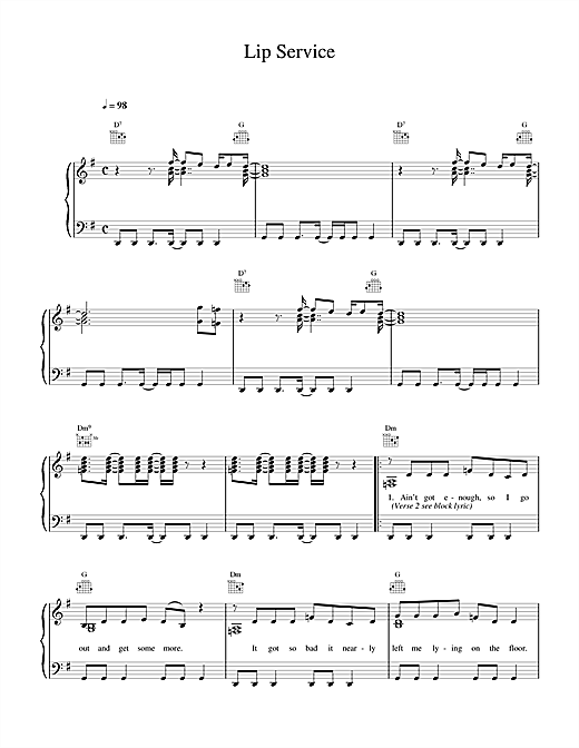 Preview Wet Wet Wet Lip Service Pop sheet music, notes and chords for Piano, Vocal & Guitar (Right-Hand Melody), SKU: 17678 sheet music, piano notes, chords, guitar tabs, score, transpose, transcribe, how to play, guide, download, learn, tutorial, progression, song, artist, awards, billboard, mtv, vh1, tour, single, album, release