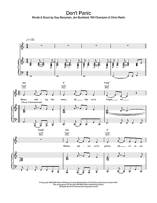 Coldplay Don'T Panic Sheet Music Notes, Chords | Download Pop.