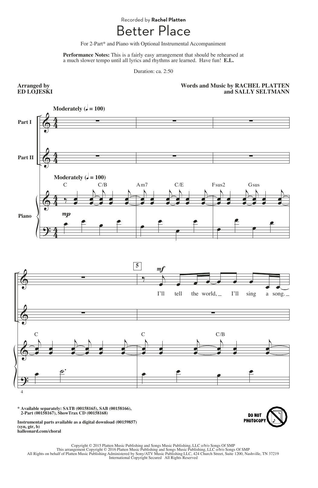 Preview Ed Lojeski Better Place Light Concert sheet music, notes and chords for 2-Part Choir, SKU: 177428 sheet music, piano notes, chords, guitar tabs, score, transpose, transcribe, how to play, guide, download, learn, tutorial, progression, song, artist, awards, billboard, mtv, vh1, tour, single, album, release