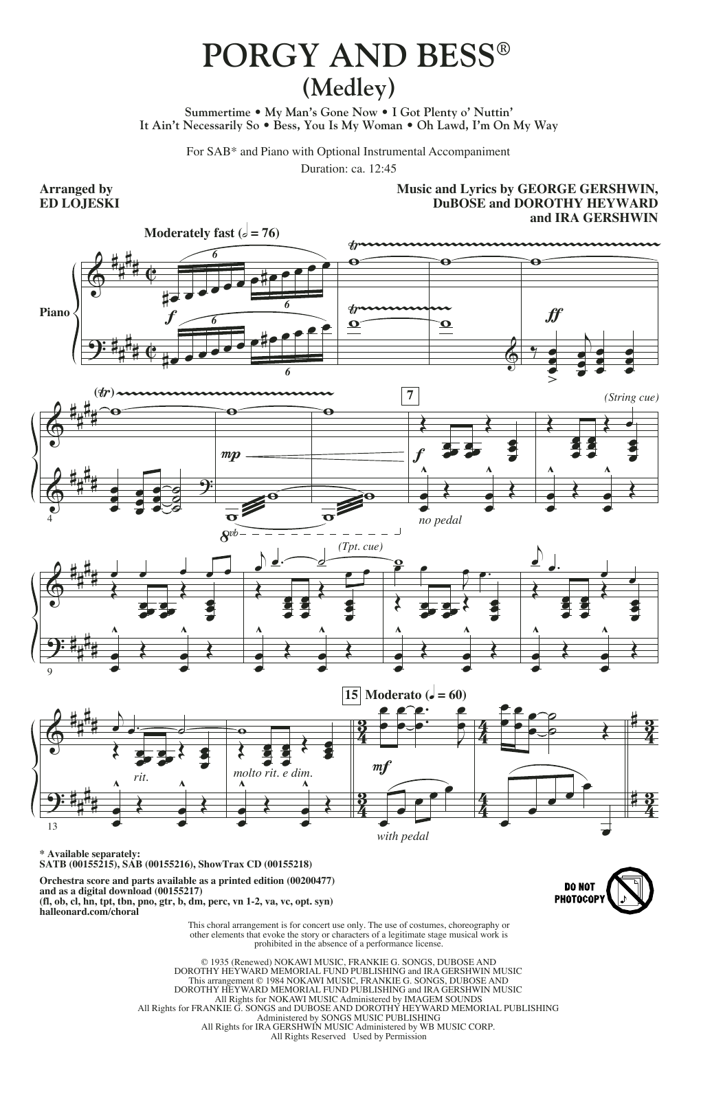 Preview Ed Lojeski Porgy And Bess (Medley) Broadway sheet music, notes and chords for SAB, SKU: 177452 sheet music, piano notes, chords, guitar tabs, score, transpose, transcribe, how to play, guide, download, learn, tutorial, progression, song, artist, awards, billboard, mtv, vh1, tour, single, album, release