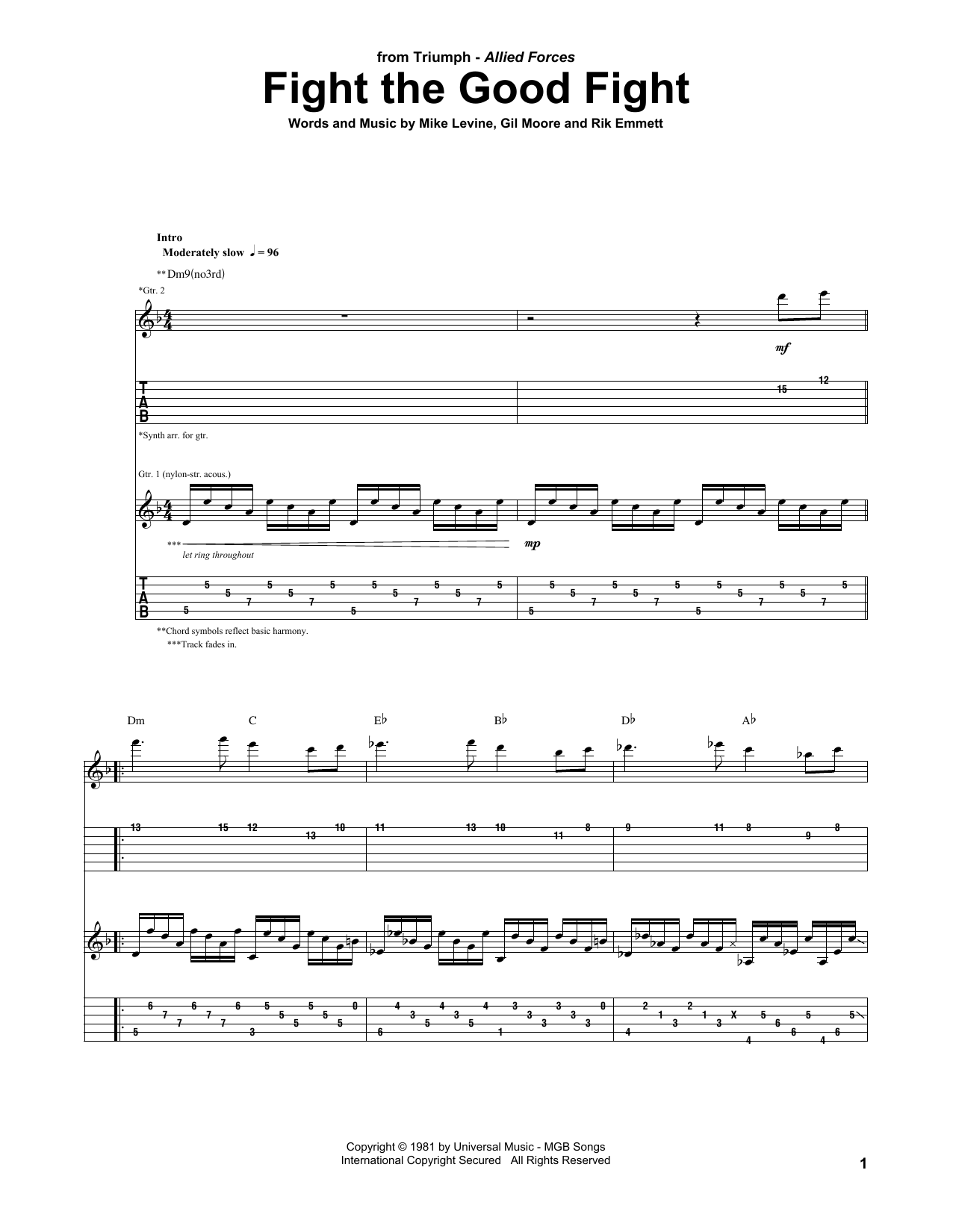 Preview Triumph Fight The Good Fight Rock sheet music, notes and chords for Guitar Tab, SKU: 177466 sheet music, piano notes, chords, guitar tabs, score, transpose, transcribe, how to play, guide, download, learn, tutorial, progression, song, artist, awards, billboard, mtv, vh1, tour, single, album, release