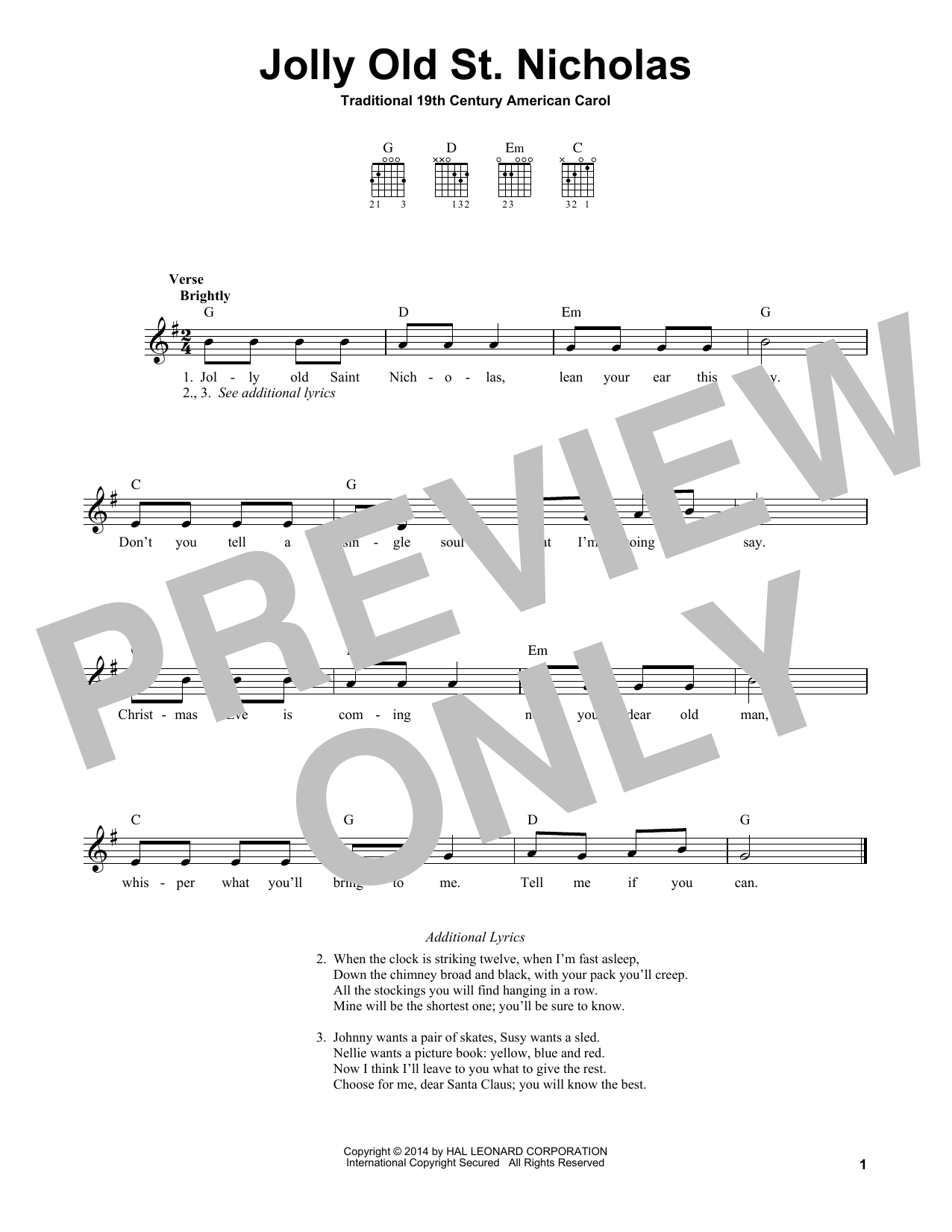 Preview 19th Century American Carol Jolly Old St. Nicholas Christmas sheet music, notes and chords for Easy Guitar, SKU: 177485 sheet music, piano notes, chords, guitar tabs, score, transpose, transcribe, how to play, guide, download, learn, tutorial, progression, song, artist, awards, billboard, mtv, vh1, tour, single, album, release