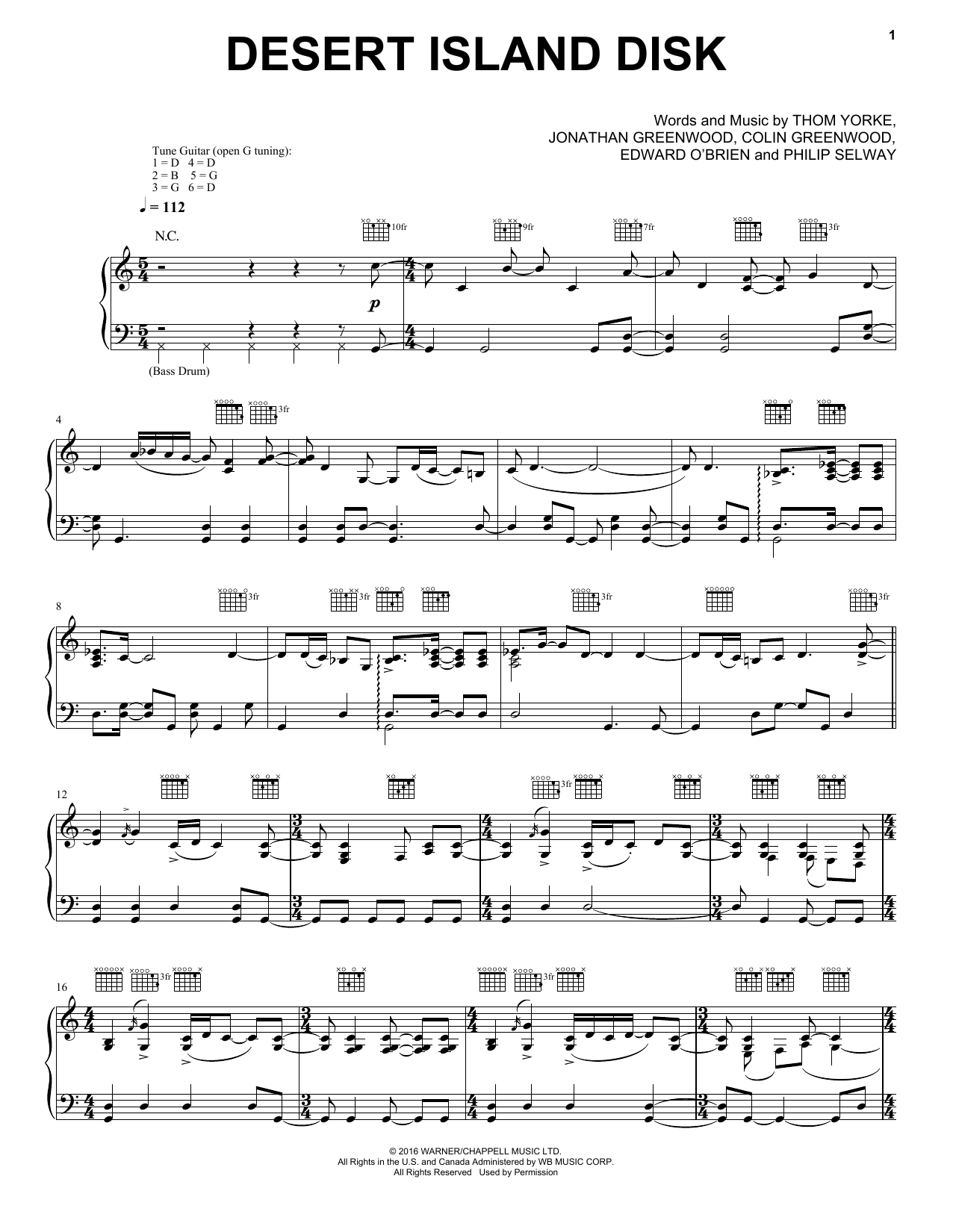 Radiohead Desert Island Disk Sheet Music Notes & Chords for Piano, Vocal & Guitar (Right-Hand Melody) - Download or Print PDF