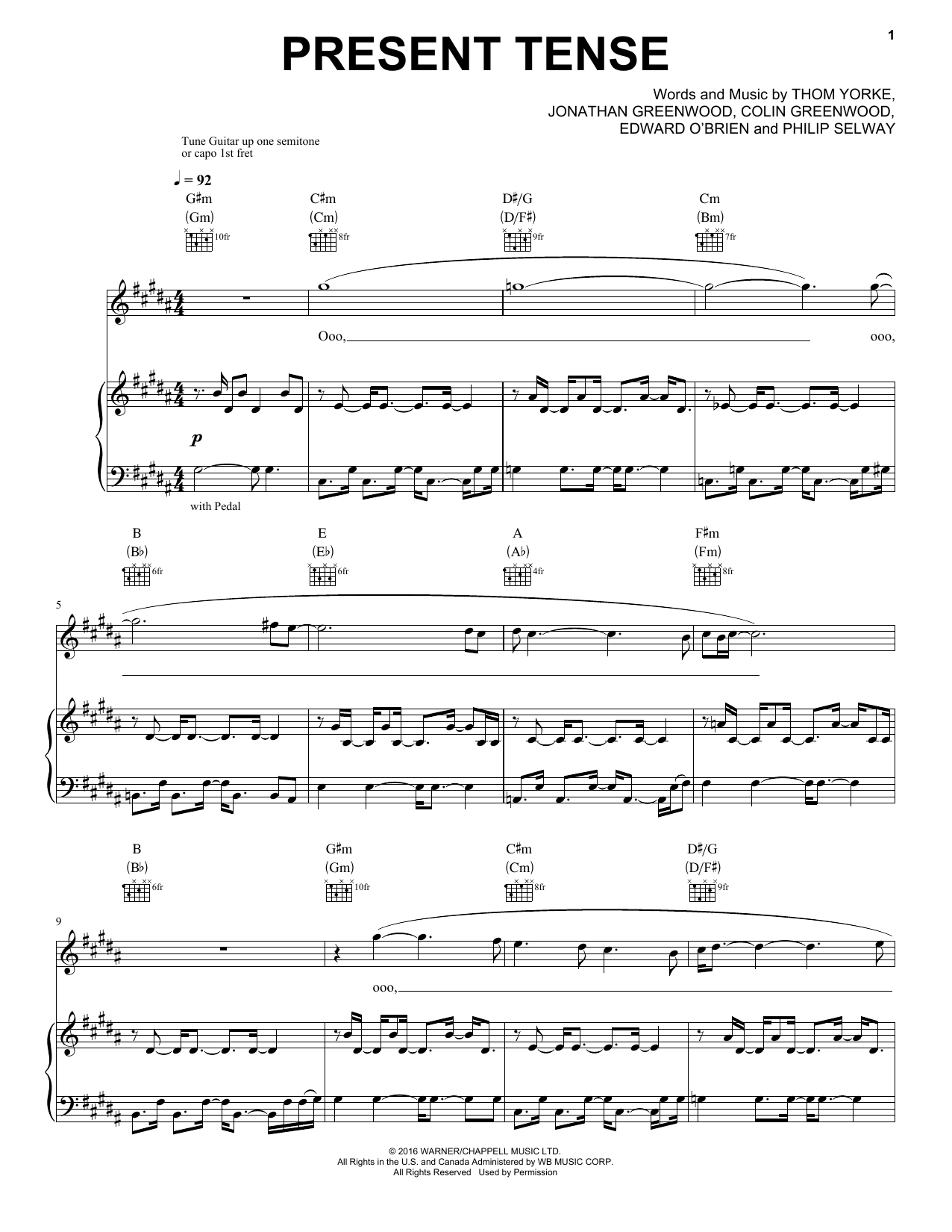 Radiohead Present Tense Sheet Music Notes & Chords for Piano, Vocal & Guitar (Right-Hand Melody) - Download or Print PDF