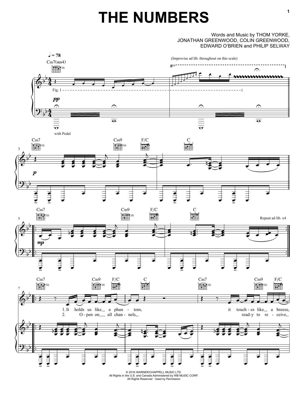 Radiohead The Numbers Sheet Music Notes & Chords for Piano, Vocal & Guitar (Right-Hand Melody) - Download or Print PDF