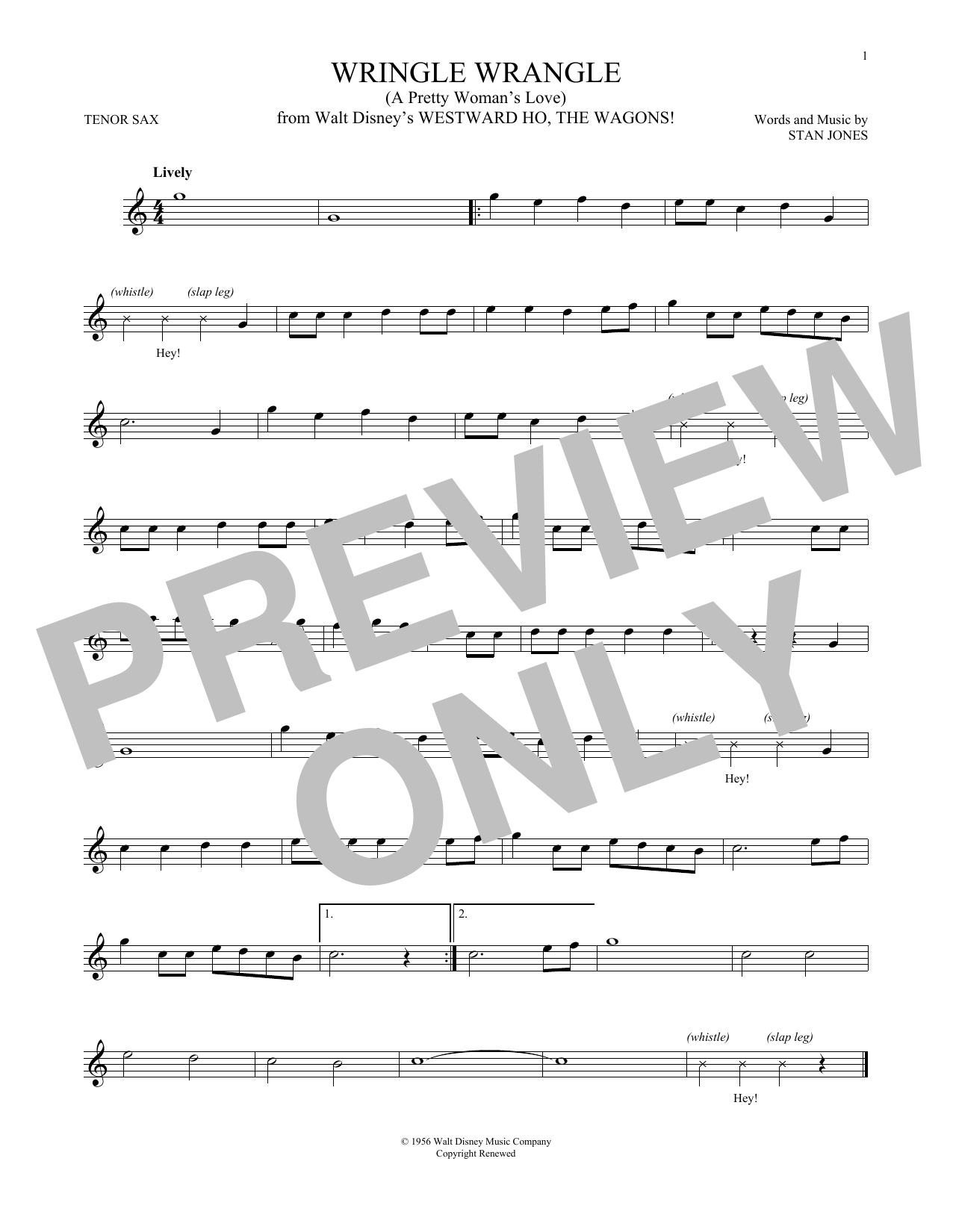 Stan Jones Wringle Wrangle (A Pretty Woman's Love) Sheet Music Notes & Chords for Tenor Saxophone - Download or Print PDF
