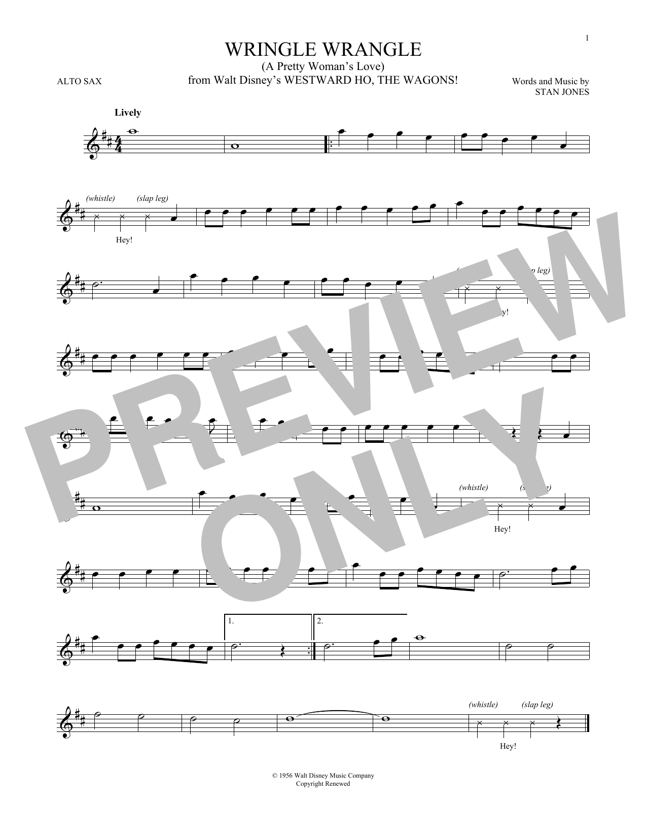 Stan Jones Wringle Wrangle (A Pretty Woman's Love) Sheet Music Notes & Chords for Alto Saxophone - Download or Print PDF