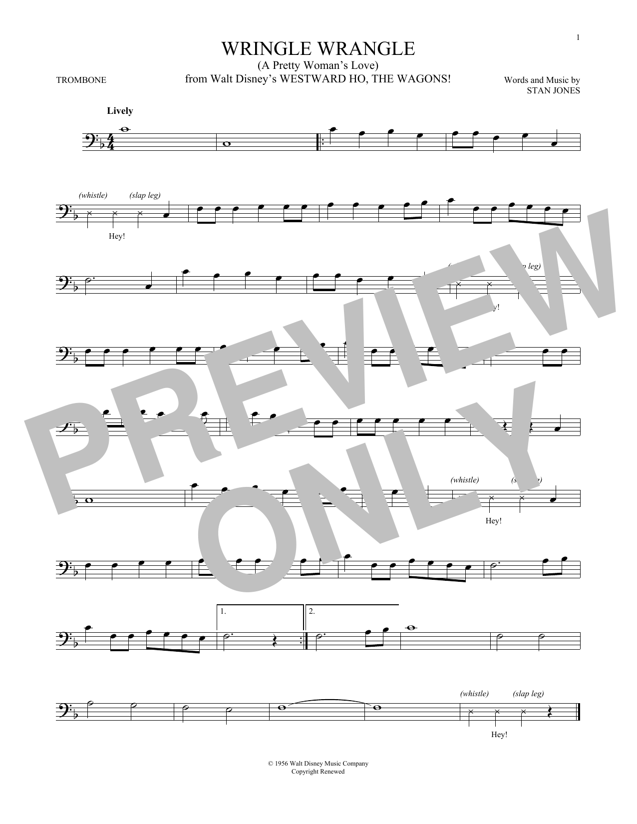 Stan Jones Wringle Wrangle (A Pretty Woman's Love) Sheet Music Notes & Chords for Trombone - Download or Print PDF