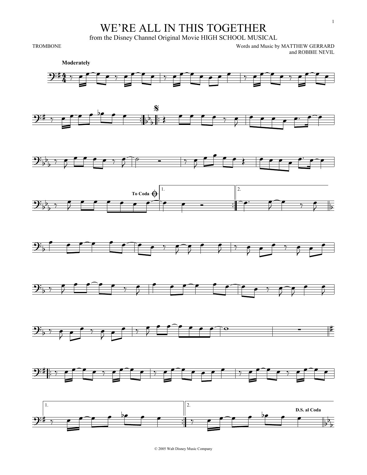 Matthew Gerrard We're All In This Together Sheet Music Notes & Chords for Trombone - Download or Print PDF