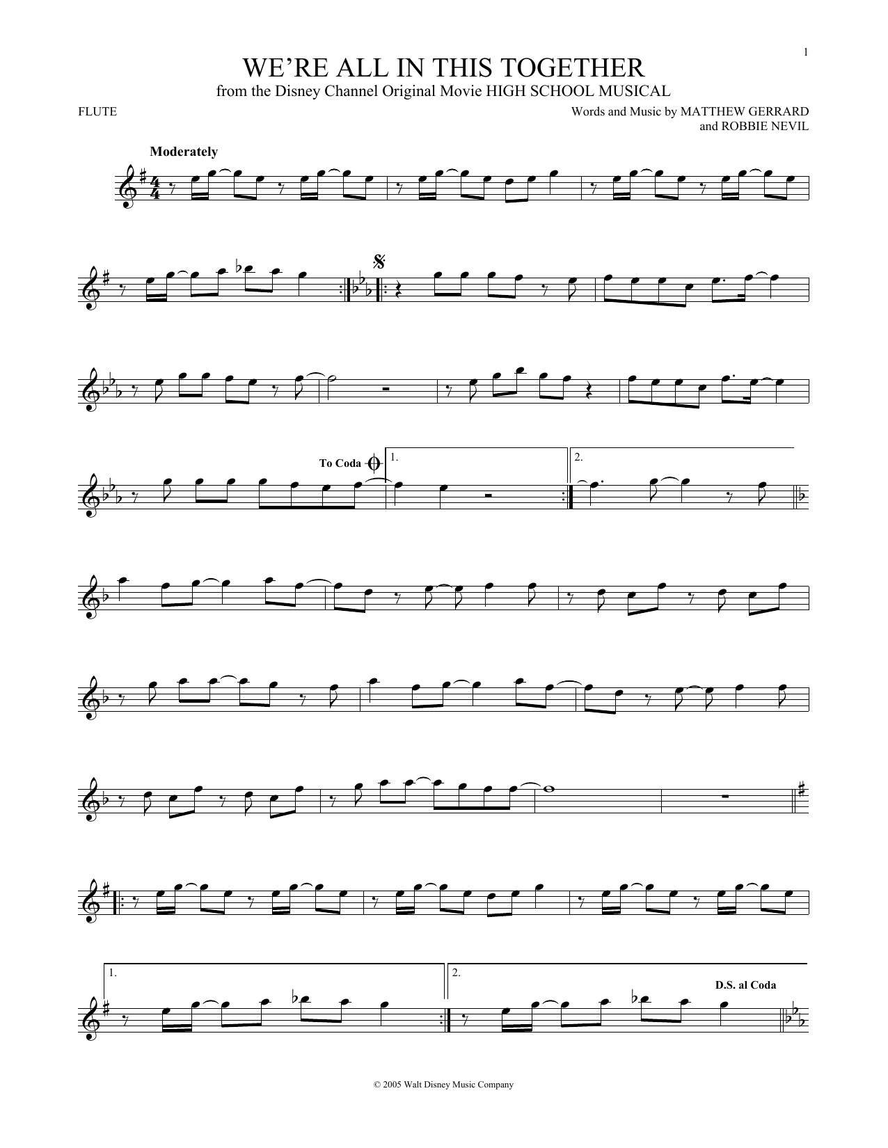 Matthew Gerrard We're All In This Together Sheet Music Notes & Chords for Flute - Download or Print PDF