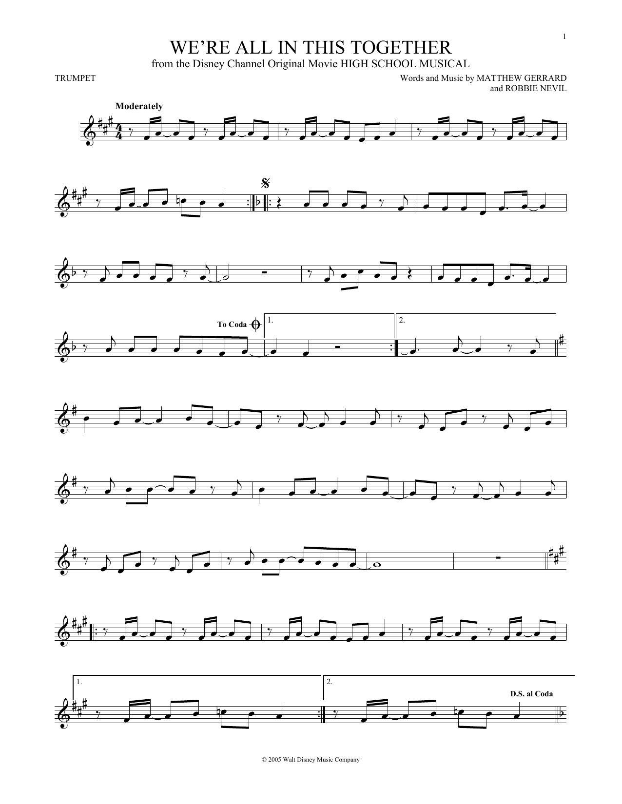 Matthew Gerrard We're All In This Together Sheet Music Notes & Chords for Trumpet - Download or Print PDF