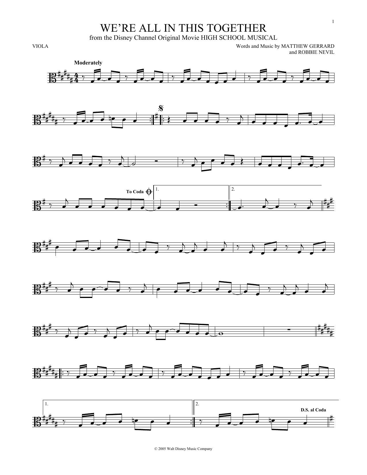 Matthew Gerrard We're All In This Together Sheet Music Notes & Chords for Viola - Download or Print PDF