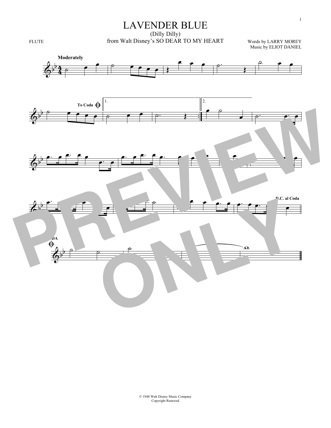 Sammy Turner Lavender Blue (Dilly Dilly) Sheet Music Notes & Chords for Flute - Download or Print PDF