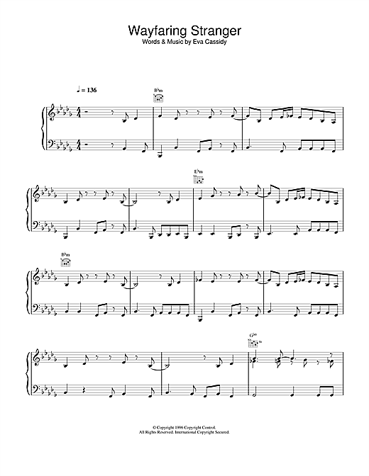 Preview Eva Cassidy Wayfaring Stranger Jazz sheet music, notes and chords for Piano, Vocal & Guitar, SKU: 17772 sheet music, piano notes, chords, guitar tabs, score, transpose, transcribe, how to play, guide, download, learn, tutorial, progression, song, artist, awards, billboard, mtv, vh1, tour, single, album, release