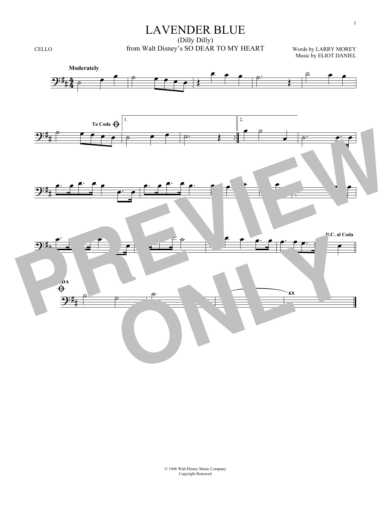 Sammy Turner Lavender Blue (Dilly Dilly) Sheet Music Notes & Chords for Cello - Download or Print PDF
