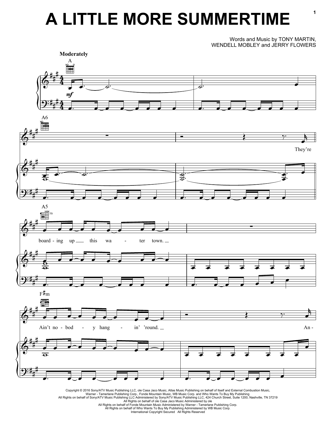 Jason Aldean A Little More Summertime Sheet Music Notes & Chords for Piano, Vocal & Guitar (Right-Hand Melody) - Download or Print PDF
