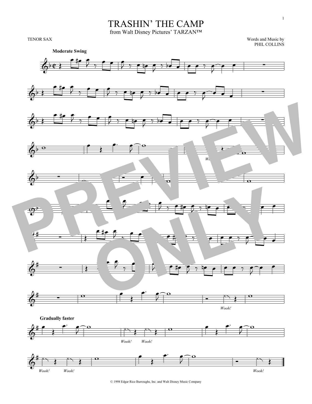 Phil Collins Trashin' The Camp Sheet Music Notes & Chords for Tenor Saxophone - Download or Print PDF