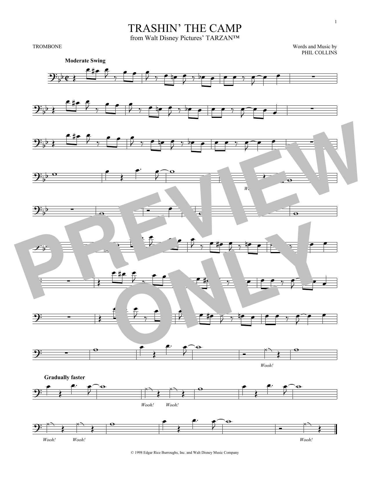 Phil Collins Trashin' The Camp Sheet Music Notes & Chords for Trombone - Download or Print PDF
