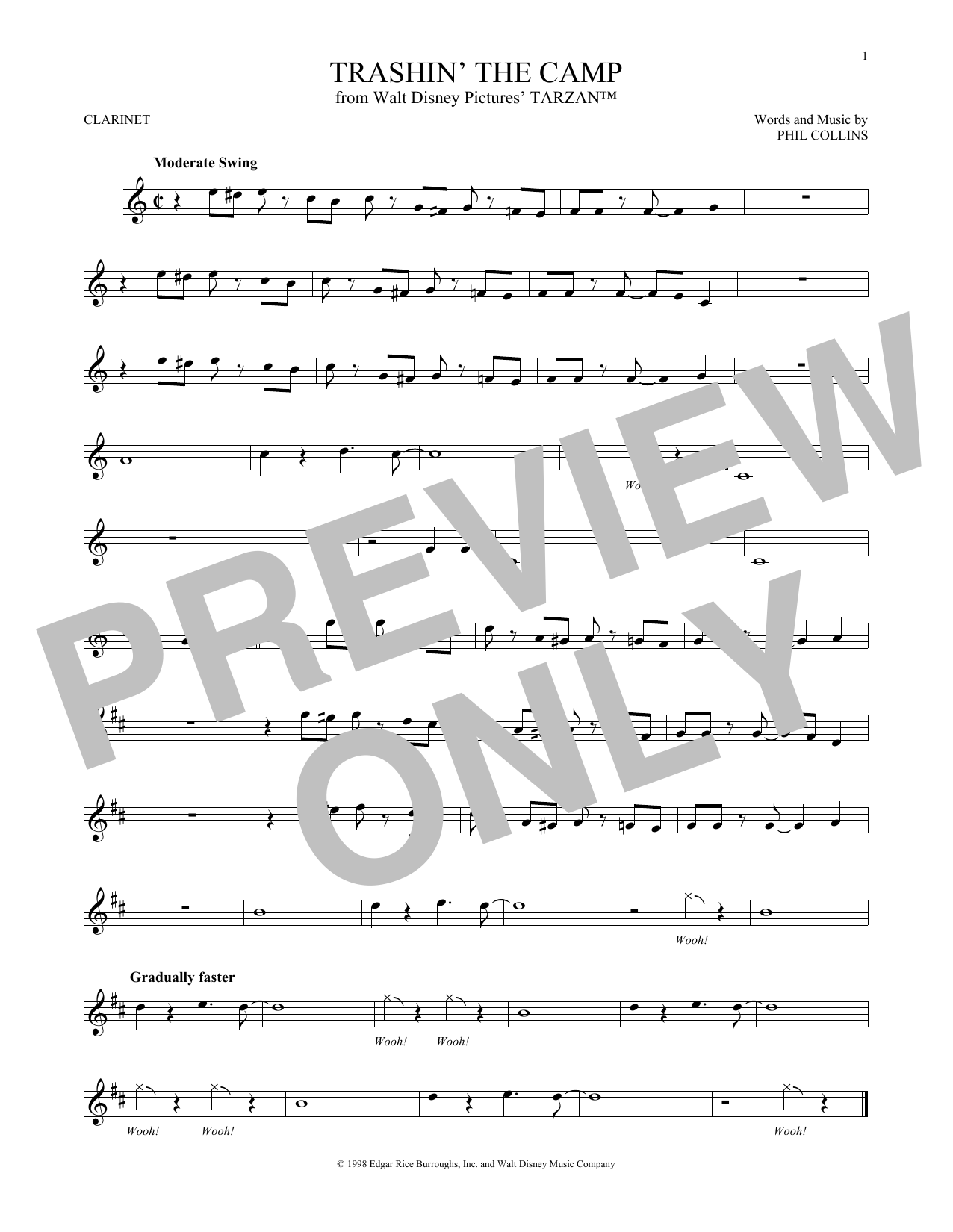 Phil Collins Trashin' The Camp Sheet Music Notes & Chords for Clarinet - Download or Print PDF