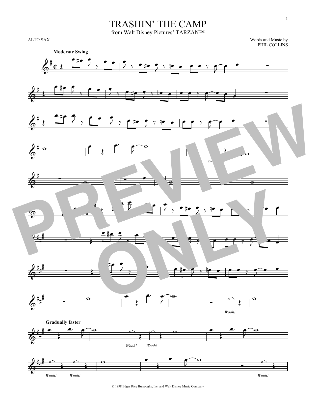 Phil Collins Trashin' The Camp Sheet Music Notes & Chords for Alto Saxophone - Download or Print PDF