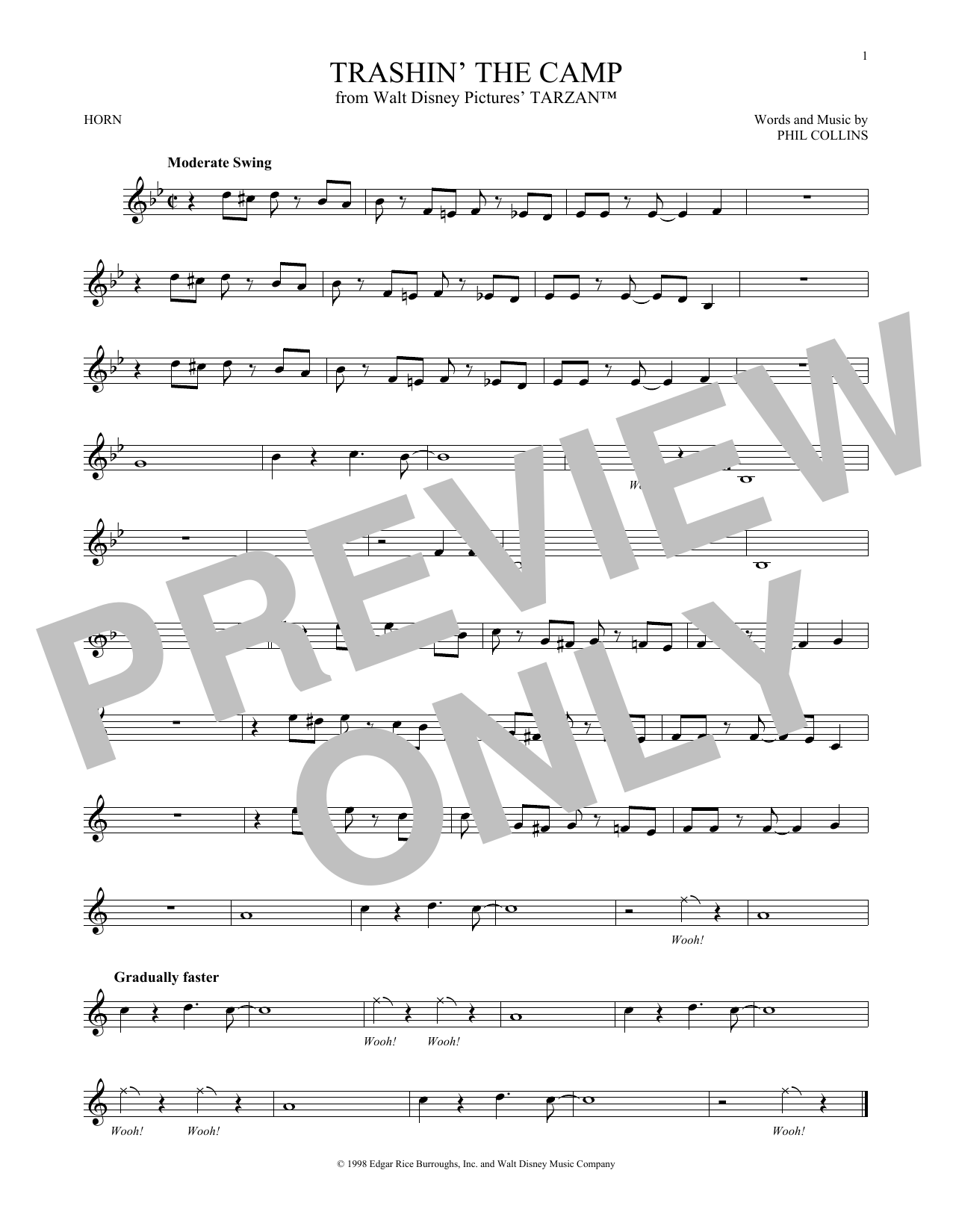 Phil Collins Trashin' The Camp Sheet Music Notes & Chords for French Horn - Download or Print PDF