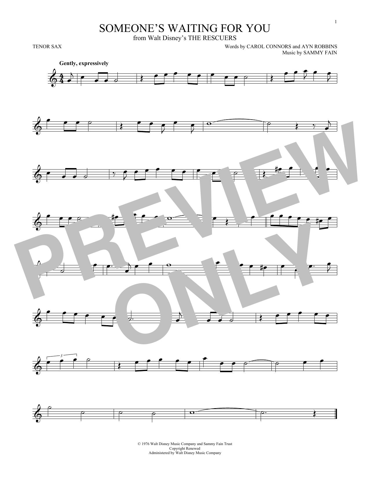 Sammy Fain Someone's Waiting For You Sheet Music Notes & Chords for Tenor Saxophone - Download or Print PDF