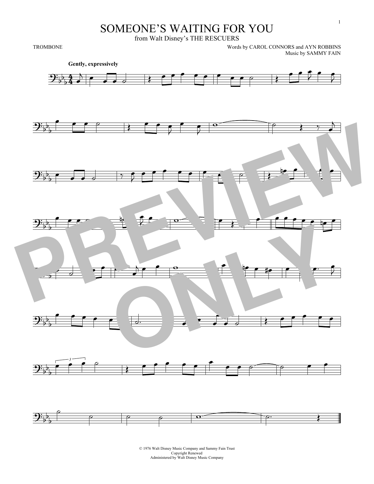 Sammy Fain Someone's Waiting For You Sheet Music Notes & Chords for Trombone - Download or Print PDF