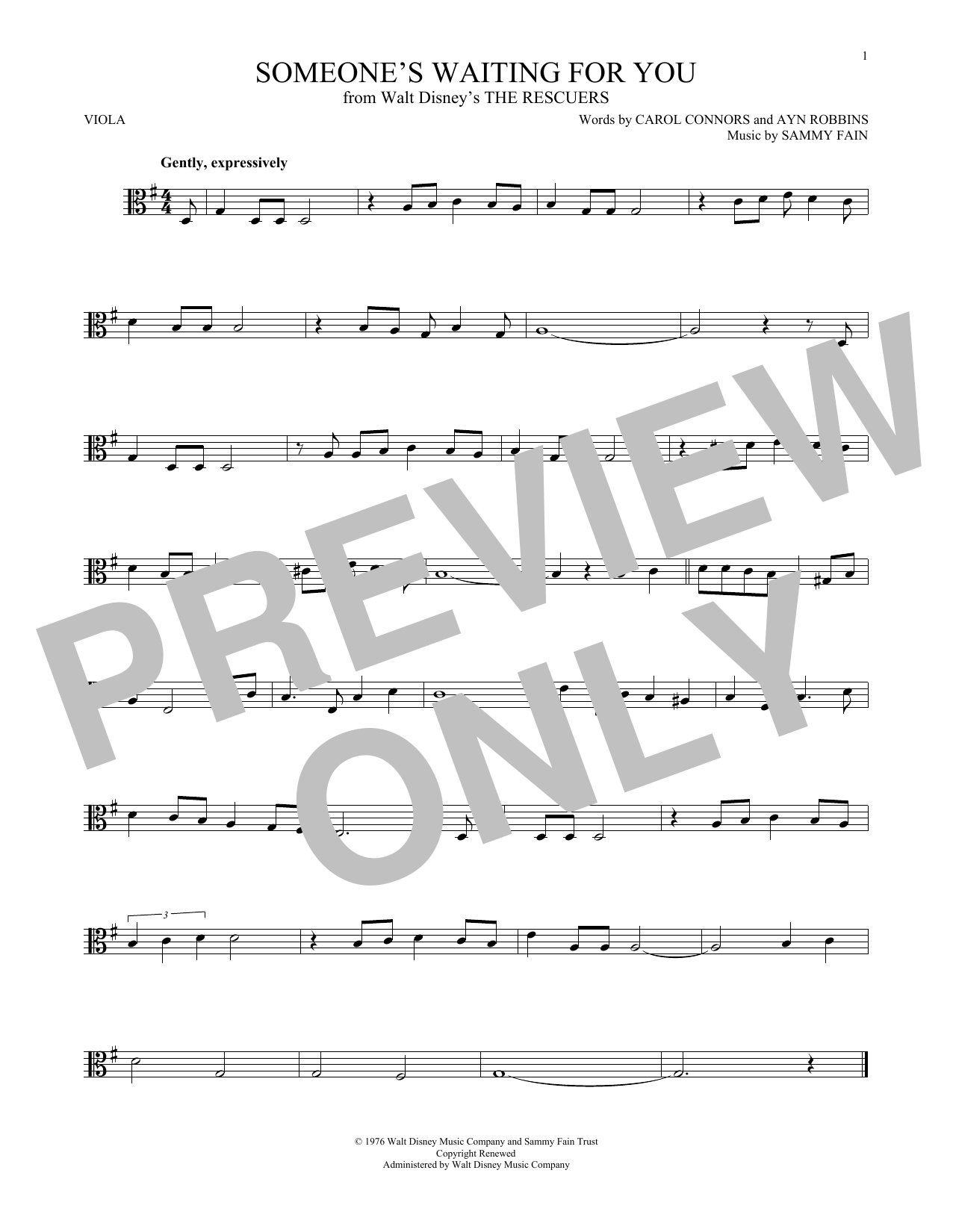 Sammy Fain Someone's Waiting For You Sheet Music Notes & Chords for Viola - Download or Print PDF