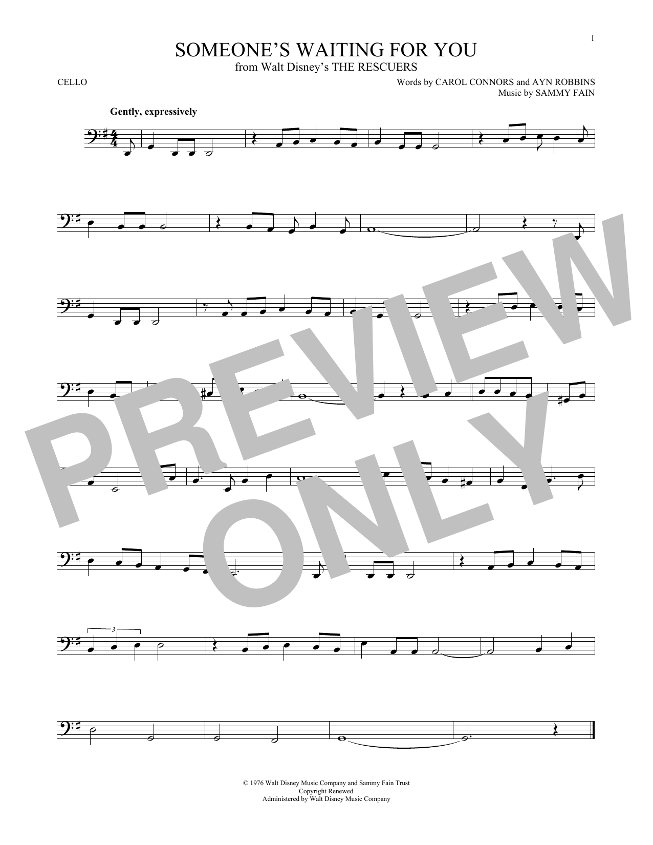 Sammy Fain Someone's Waiting For You Sheet Music Notes & Chords for Cello - Download or Print PDF