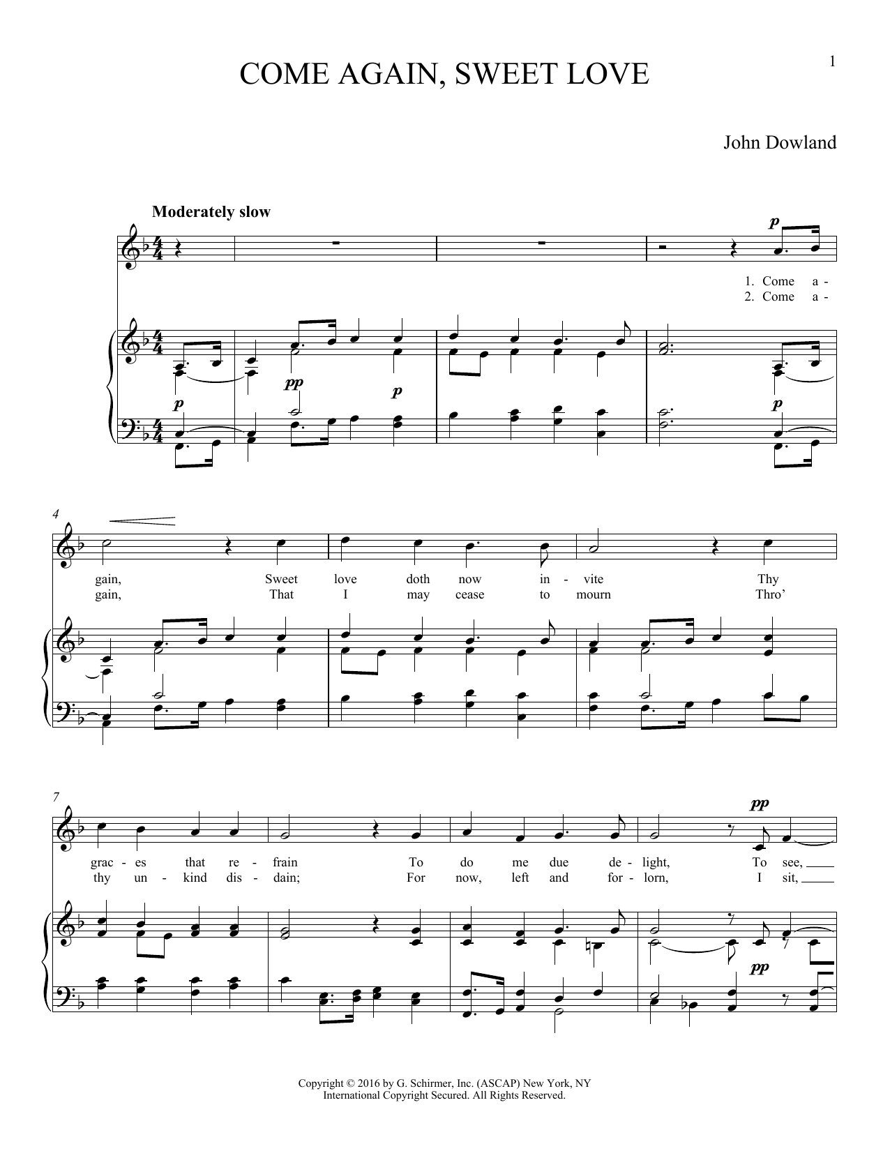 Joan Frey Boytim Come Again, Sweet Love Sheet Music Notes & Chords for Piano & Vocal - Download or Print PDF