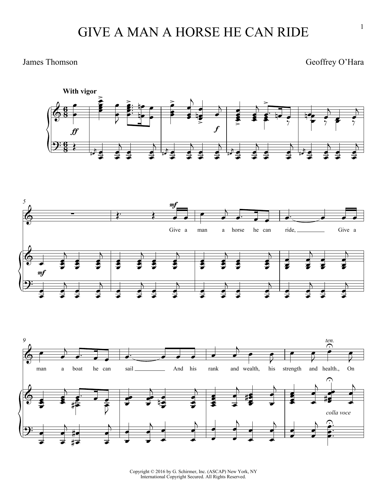 Geoffrey O'Hara Give A Man A Horse He Can Ride (O'Hara) Sheet Music Notes & Chords for Piano & Vocal - Download or Print PDF