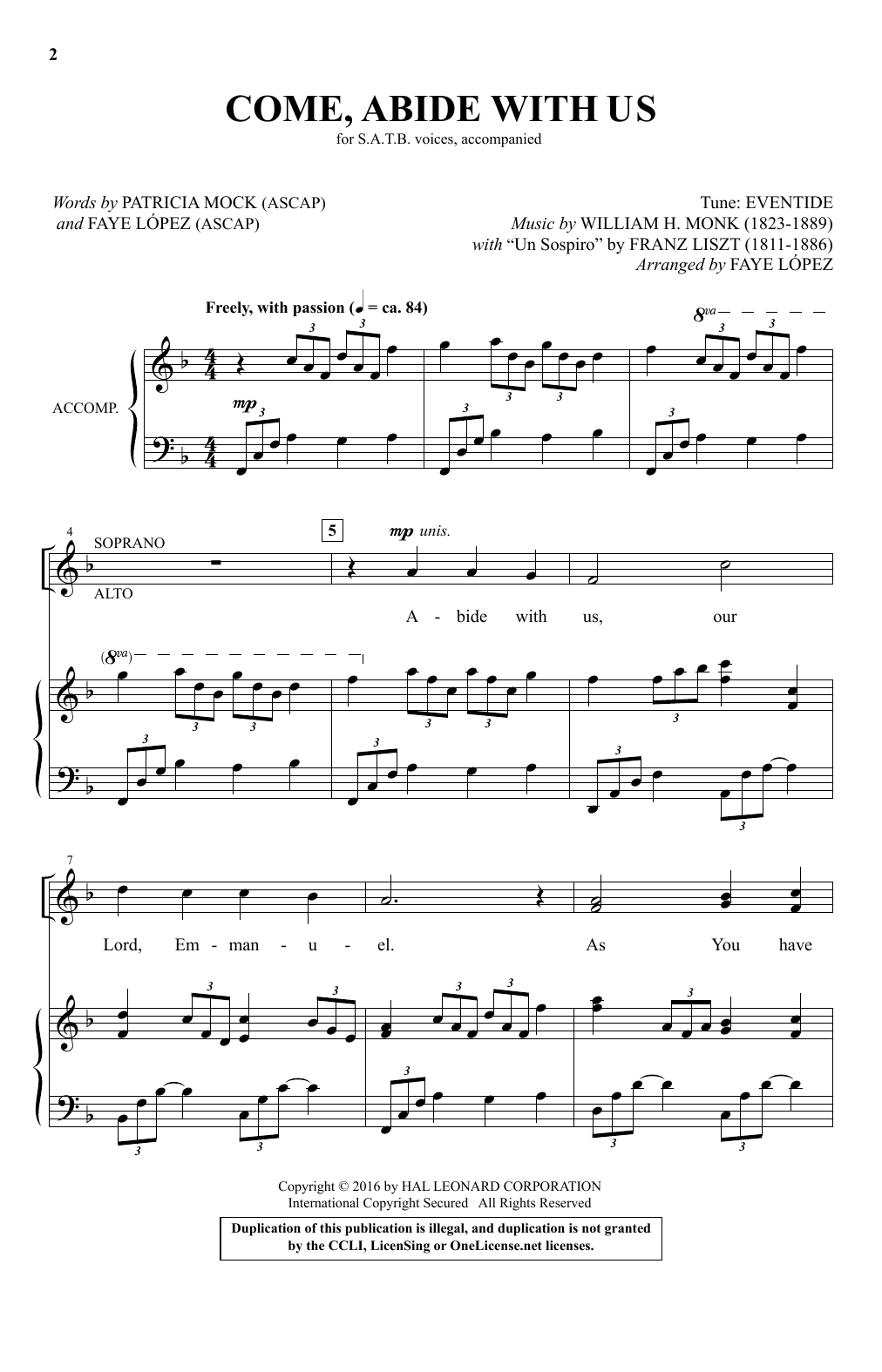 William H. Monk Come, Abide With Us (arr. Faye Lopez) Sheet Music Notes & Chords for SATB - Download or Print PDF